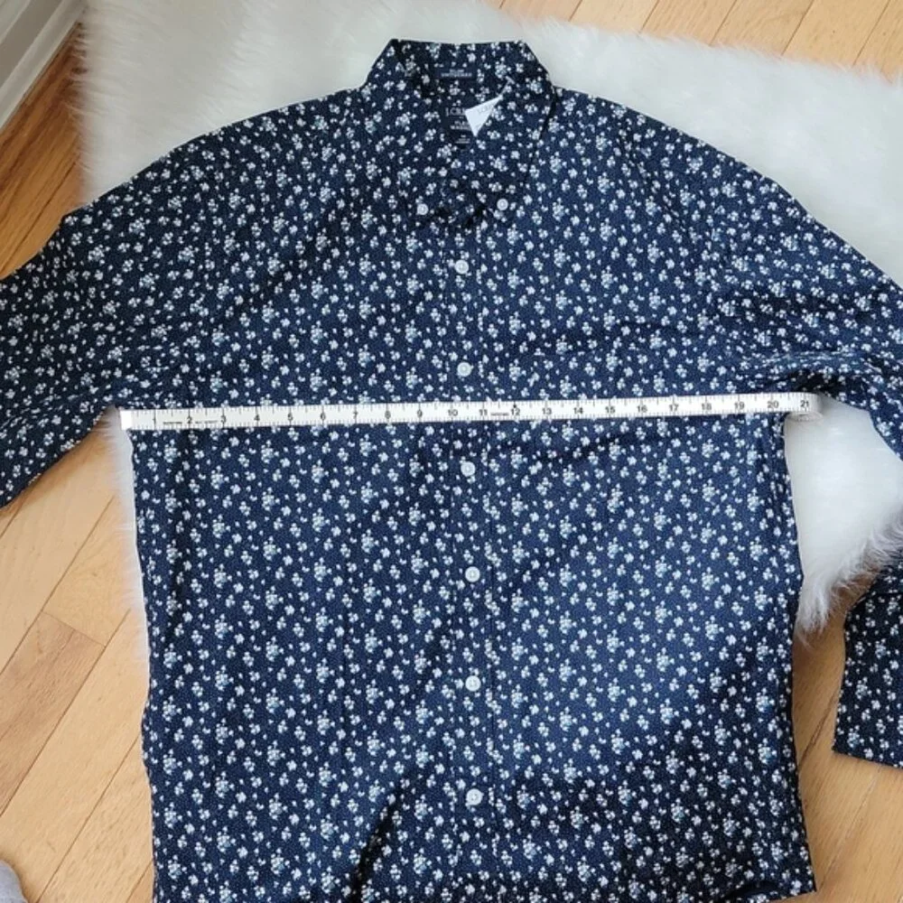 J.CREW NeW Navy White Floral Slim‎ Untuck Long Sleeve Preppy Button Down Shirt M